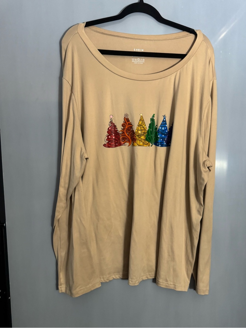 SHEIN Cream Scoop Neck Long Sleeve Basic Top